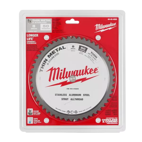 Milwaukee 8 in. x 50 Carbide Teeth Thin Metal & Stainless Cutting Circular Saw Blade