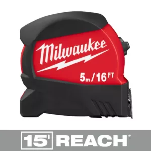 Milwaukee 5 m/16 ft. x 1.2 in. Compact Wide Blade Tape Measure with 15 ft. Reach