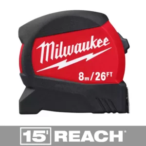 Milwaukee 8 m/26 ft. x 1.2 in. Compact Wide Blade Tape Measure with 15 ft. Reach