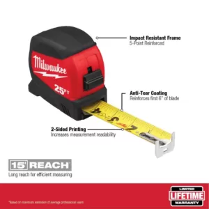 Milwaukee 8 m/26 ft. x 1.2 in. Compact Wide Blade Tape Measure with 15 ft. Reach