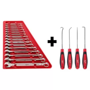 Milwaukee Combination SAE Wrench Mechanics Tool Set & Hook and Pick Set (19-Piece)