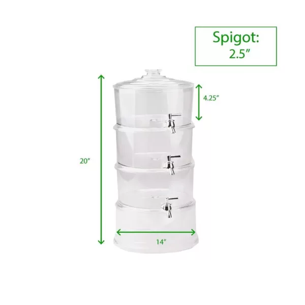 Mind Reader 3 Gal. Clear Plastic Beverage Dispenser with Ice Bottom, 3-Tier Stackable Drink Holder with Lids