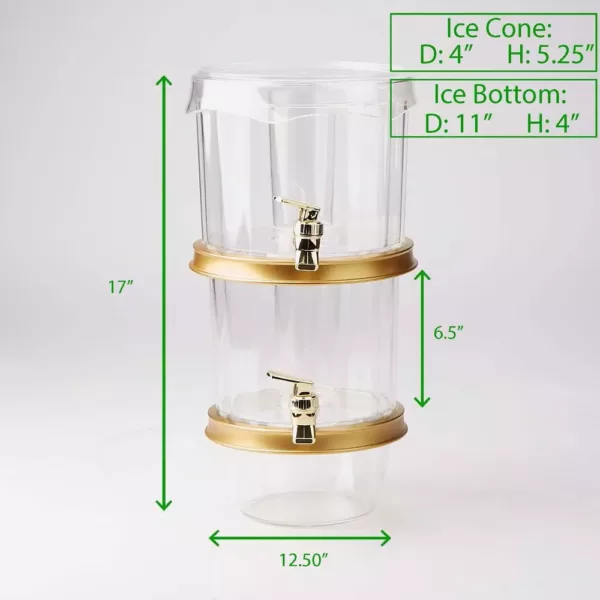Mind Reader 2-Gal. Clear Beverage Dispenser with Ice Cone 2-Tier Stackable Drink Holder with Lids