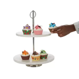 Mind Reader White 2 Tier Marble Pastry Stand, Party Pastry Display, Cupcake Stand Holder, Tiered Serving Dessert Display Tray