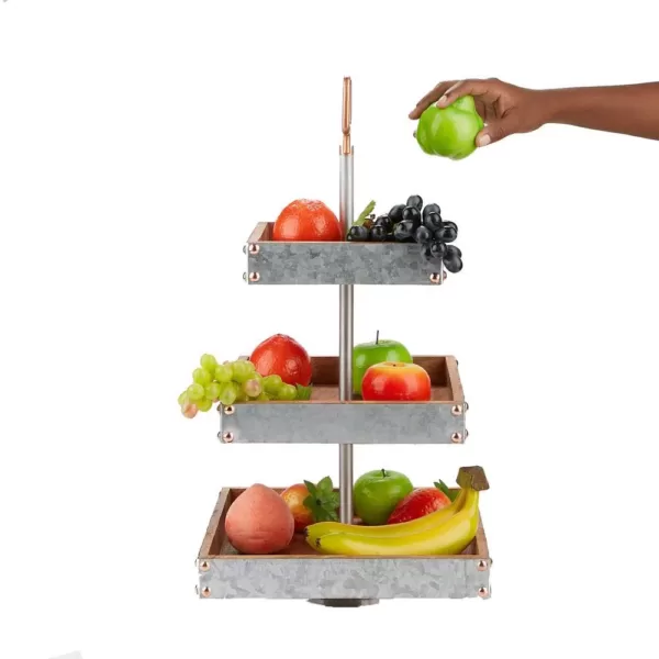Mind Reader 3-Tier Silver Cake Stand for Party Pastry Display Cupcake Stand Holder with Handle