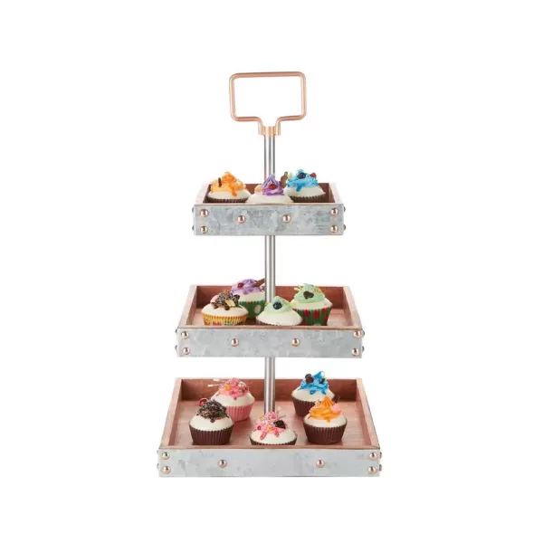 Mind Reader 3-Tier Silver Cake Stand for Party Pastry Display Cupcake Stand Holder with Handle