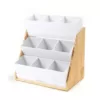 Mind Reader 9-Compartment White Condiment Organizer with Wood Base