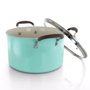 Oster Carrick 6 qt. Round Aluminum Nonstick Dutch Oven in Mint with Glass Lid