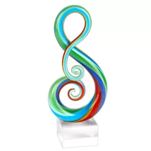 Badash Crystal Rainbow Murano Style Art Glass Note Abstract Centerpiece on Crystal Base 11 in. Tall
