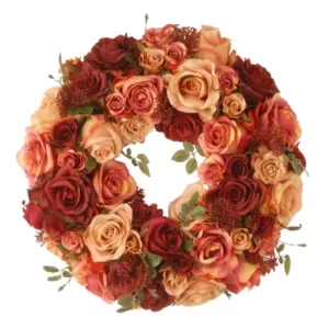 National Tree Company 15 in. Decorated Wreath with Mixed Roses and Skimmia in Foam Base