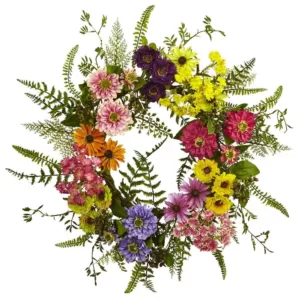 Nearly Natural Mixed Flower 22 in. Wreath