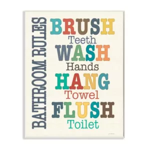 Stupell Industries 12.5 in. x 18.5 in. "Colorful Bathroom Rules Typography Art" by Jo Moulton Printed Wood Wall Art