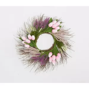 Worth Imports 22 in. Tulip Heather Wreath on Natural Twig Base in Pink