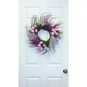 Worth Imports 22 in. Tulip Heather Wreath on Natural Twig Base in Pink