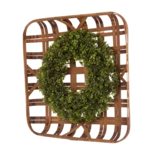 Glitzhome 18 in. Dia Boxwood Wreath with 24 in. L Bamboo Basket
