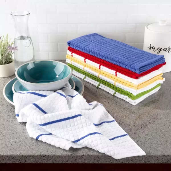 Lavish Home Multi-Color Waffle Weave Striped and Solid Color Cotton Kitchen Towel Set (8-Pieces)