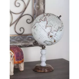 LITTON LANE 14 in. x 8 in. Vintage Decorative Globe in Brown and White