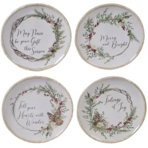 Certified International Holly and Ivy 4-Piece Holiday Multicolored Earthenware 6 in. Canape Plate Set (Service for 4)