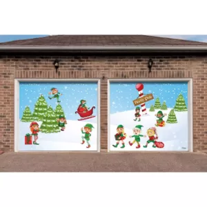 My Door Decor 7 ft. x 8 ft. North Pole Elves-Christmas Garage Door Decor Mural for Split Car Garage