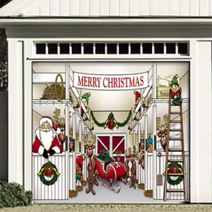 My Door Decor 7 ft. x 8 ft. Santa's Reindeer Barn Holiday Garage Door Decor Mural for Single Car Garage