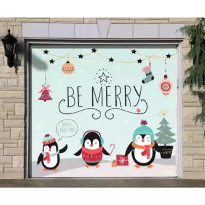 My Door Decor 7 ft. x 8 ft. Merry Penguins-Christmas Garage Door Decor Mural for Single Car Garage