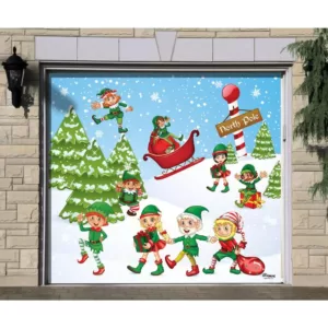 My Door Decor 7 ft. x 8 ft. North Pole Elves-Christmas Garage Door Decor Mural for Single Car Garage