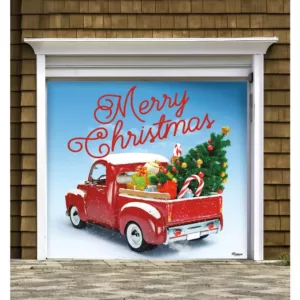 My Door Decor 7 ft. x 8 ft. Red Truck Christmas-Christmas Garage Door Decor Mural for Single Car Garage