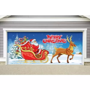 My Door Decor 7 ft. x 16 ft. Santa's Sleigh Ride-Christmas Garage Door Decor Mural for Double Car Garage