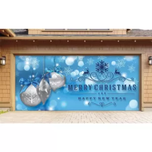 My Door Decor 7 ft. x 16 ft. Silver Christmas Ornaments on Blue Christmas Garage Door Decor Mural for Double Car Garage