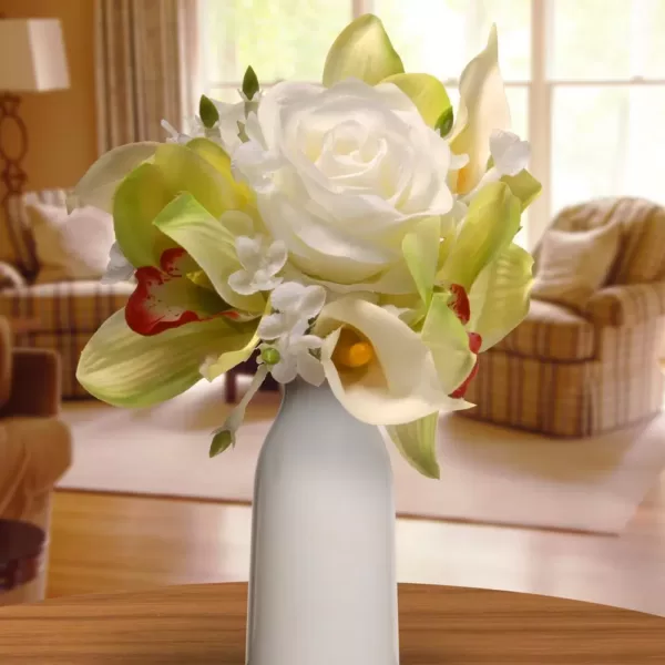 National Tree Company 10.25 in. White Rose and Calla Lily Bouquet