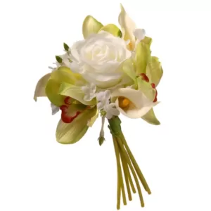 National Tree Company 10.25 in. White Rose and Calla Lily Bouquet
