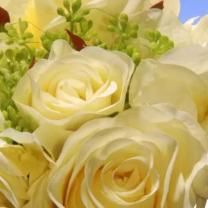 National Tree Company 12.2 in. Mixed Cream Rose and Hydrangea Bouquet