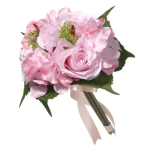 National Tree Company 12.2 in. Mixed Pink Rose and Hydrangea Bouquet