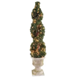 National Tree Company 54 in. Double Cedar Spiral Tree with Decorative Urn and 150 Clear Lights