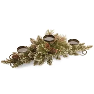 National Tree Company 30 in. Glittery Bristle Pine Centerpiece and Candle Holder