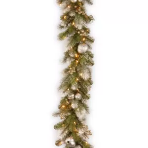 National Tree Company 9 ft. Glittery Pomegranate Pine Garland with Clear Lights