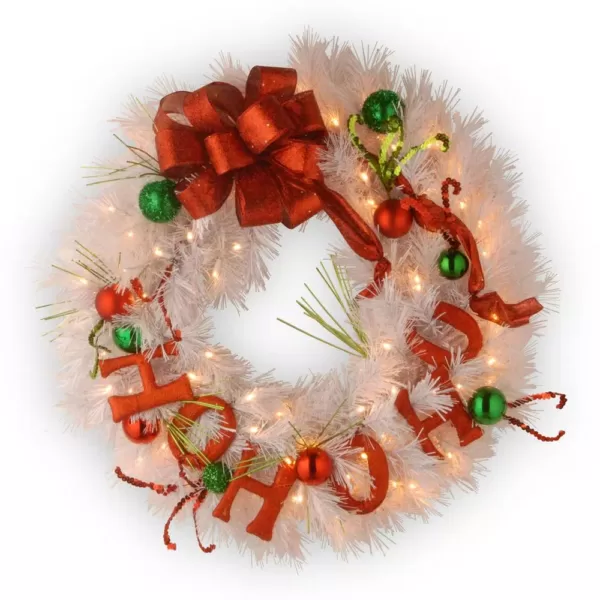 National Tree Company 24 in. Battery Operated Decorative Collection Ho Ho Ho Wreath with Warm White LED Lights