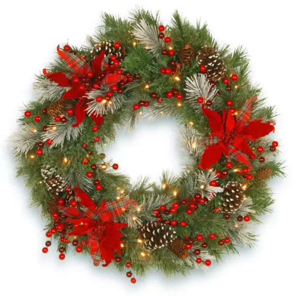 National Tree Company 30 in. Battery Operated Decorative Collection Tartan Plaid Wreath with Warm White LED Lights