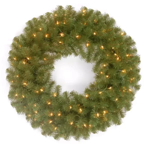 National Tree Company 24 in. North Valley Spruce Artificial Wreath with Clear Lights