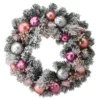 National Tree Company 24 in. Artificial Christmas Wreath with Flocked and Shatterproof Pink and Silver Ornaments