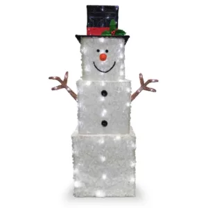 National Tree Company 42 in. Frosted White Fabric with Glitter Square Snowman with 120 Cool White LED Lights