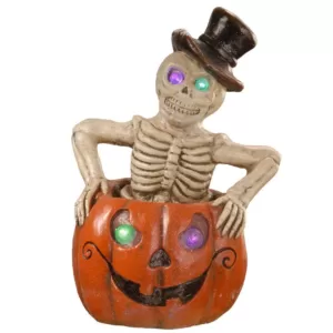 National Tree Company 15 in. Pumpkin and Skeleton Decor with Battery LED