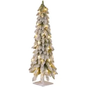 National Tree Company 4 ft. Snowy Downswept Forstree Artificial Christmas Tree with Metal Plate and Clear Lights