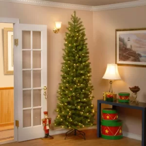 National Tree Company 7-1/2 ft. Feel Real Down Swept Douglas Fir Pencil Slim Hinged Artificial Christmas Tree with 350 Clear Lights