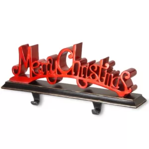 National Tree Company 18 in. Polyresin Merry Christmas Red Decor includes Base and Hooks