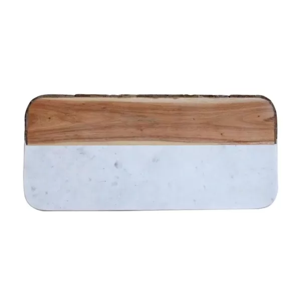 3R Studios Oval 15.5 in. Mango Wood and Marble Cheese Board