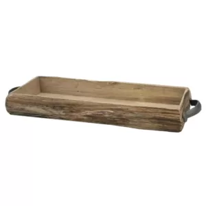 Stonebriar Collection Brown Wooden Bark Tray with Metal Handles