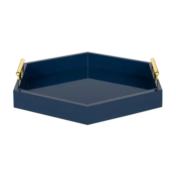Kate and Laurel Lipton 18 in. x 18 in. Navy Blue Hexagon Decorative Tray