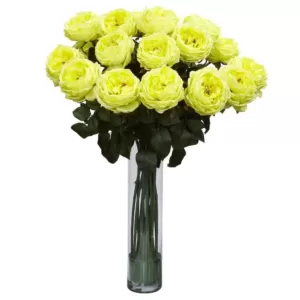 Nearly Natural 31 in. H Yellow Fancy Rose Silk Flower Arrangement