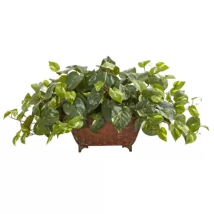 Nearly Natural Indoor Pothos Artificial Plant in Metal Planter